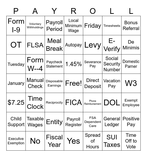 Payroll Workshop Bingo Card