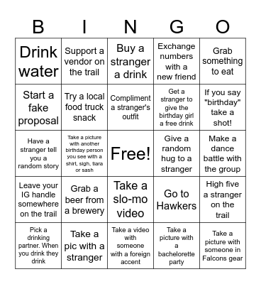 Bria's Birthday Bingo on the Beltline Bingo Card