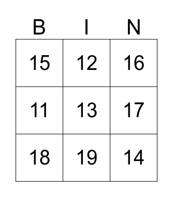 Sight Words Bingo Card