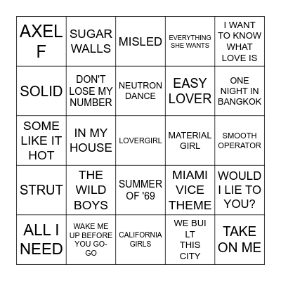 HITS OF 1985 Bingo Card