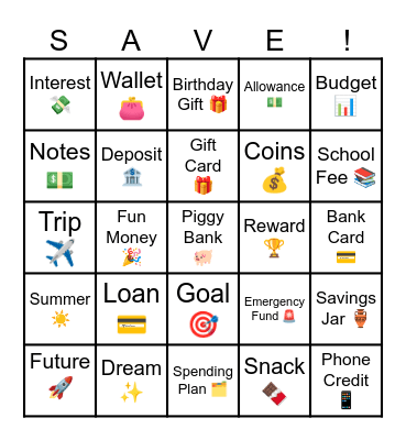 Savings  Bingo Card