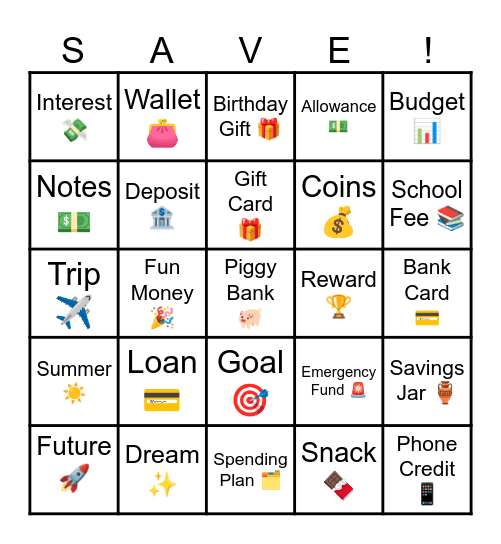 Savings  Bingo Card