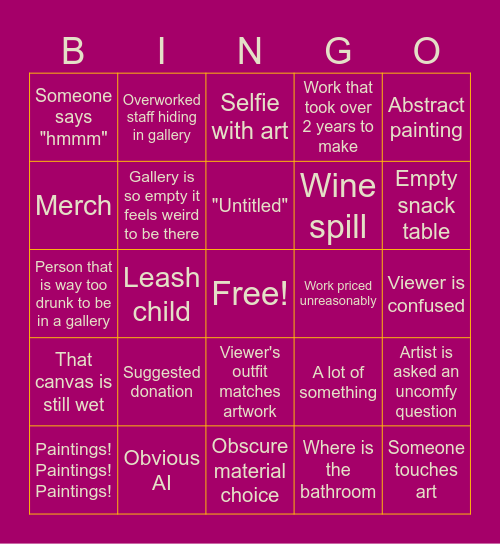 Gallery Night! Bingo Card