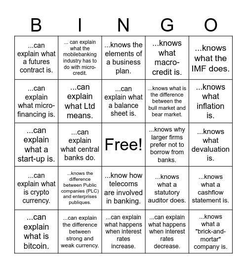 Money, money, money Bingo Card