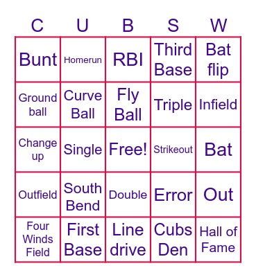 Cubs Friends 2025 Bingo Card