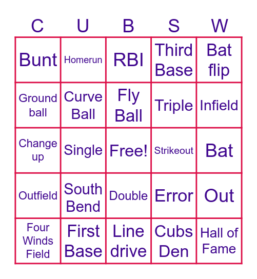 Cubs Friends 2025 Bingo Card
