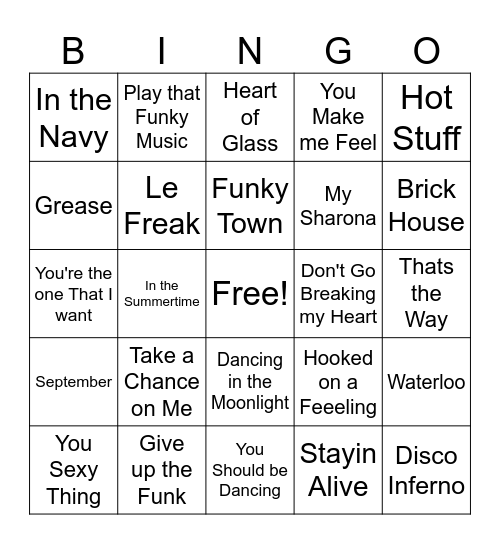 70's Grooves Bingo Card