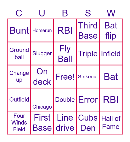 Cubs Friends 2025 Bingo Card