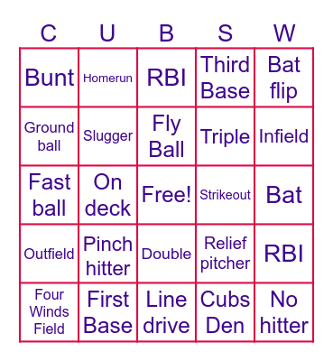 Cubs Friends 2025 Bingo Card