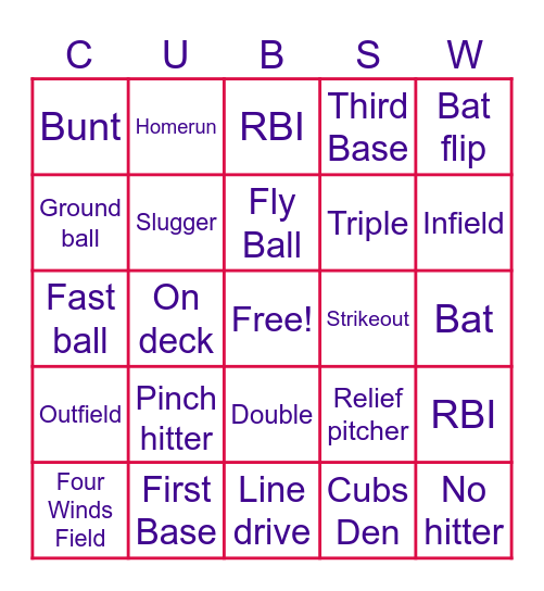 Cubs Friends 2025 Bingo Card