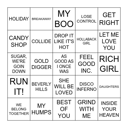 HITS OF 2005 Bingo Card