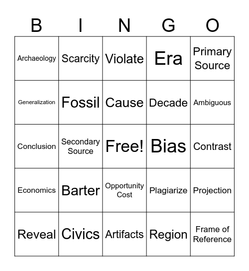 6th World History Bingo Card