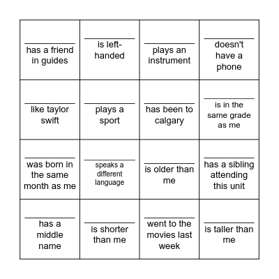 Name Bingo Card
