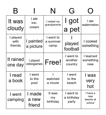 This summer Bingo Card