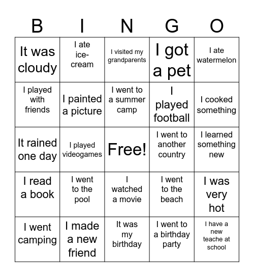 This summer Bingo Card