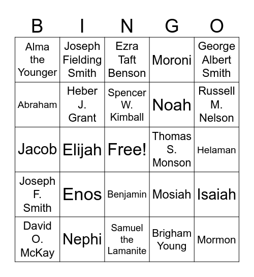 Prophet Bingo Card