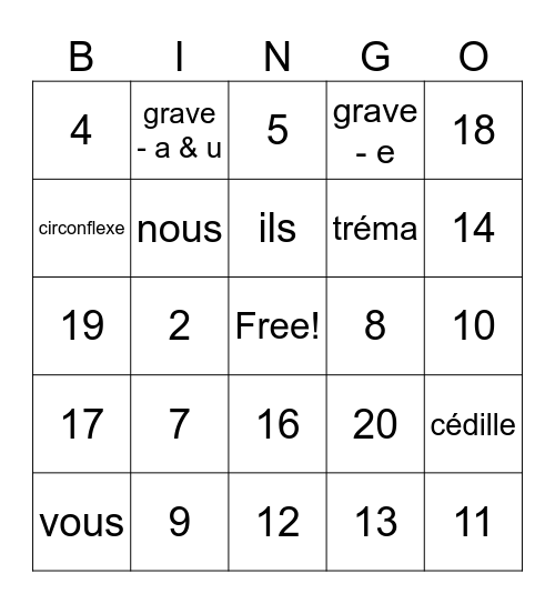 U0 Test Review Bingo Card