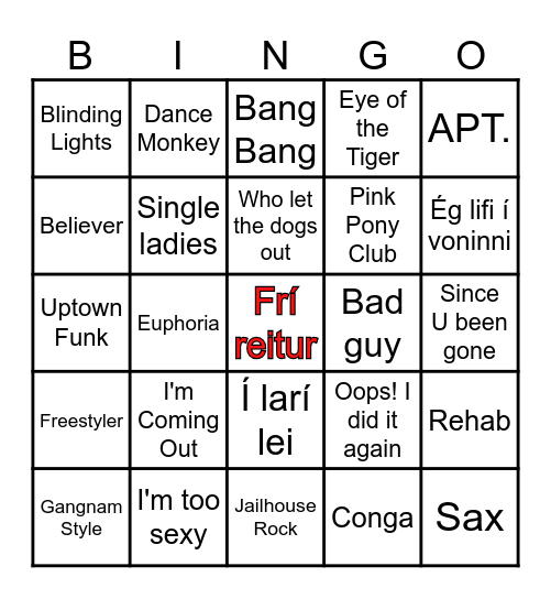 Tónlistarbingó Hyldýpis Bingo Card