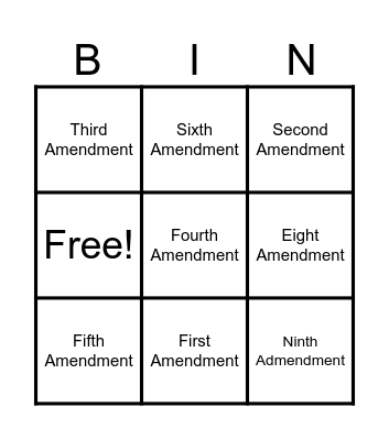 10 Amendments Bingo Card