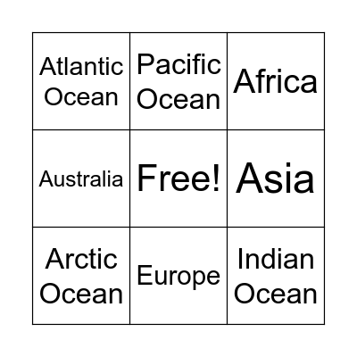 World Map Bingo Card