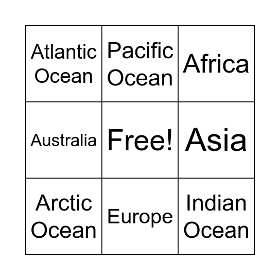 World Map Bingo Card