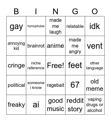 tiktok bingo Card
