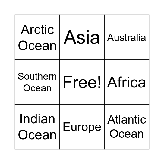 World Map Bingo Card