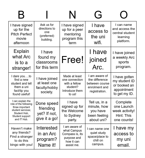 Campus Compass Presents…..New student Bingo! Bingo Card