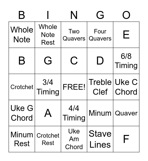 Music Notes Bingo Card