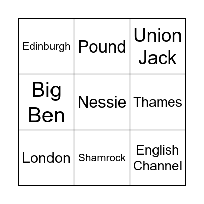 THE UK Bingo Card