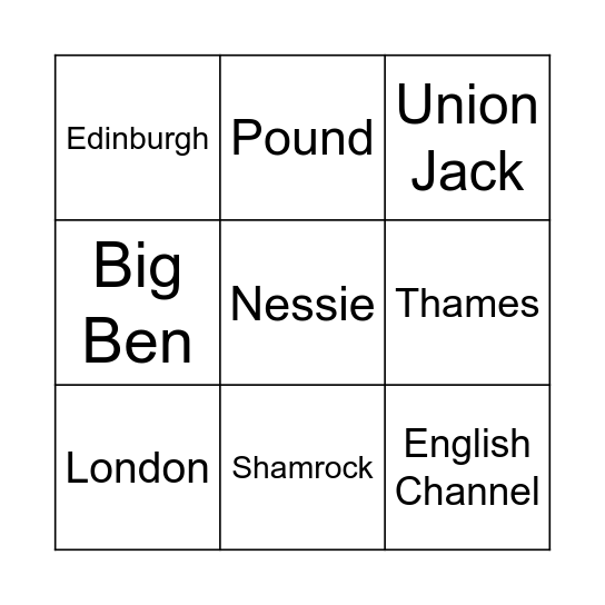 THE UK Bingo Card