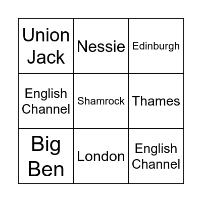 THE UK Bingo Card
