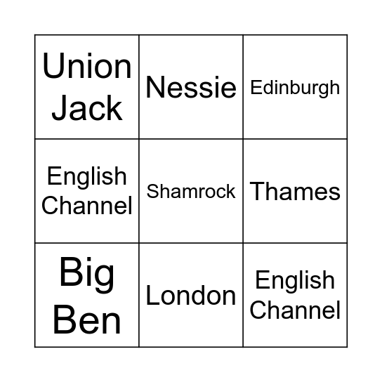 THE UK Bingo Card
