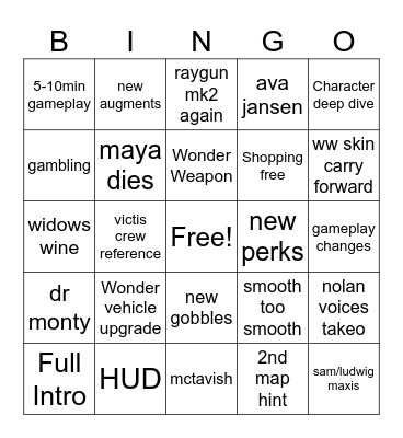 BO7 ZOMBIES WEEK Bingo Card