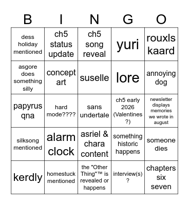 deltarune newsletter except its releasing in like 1 hour so its last LAST minute lol Bingo Card
