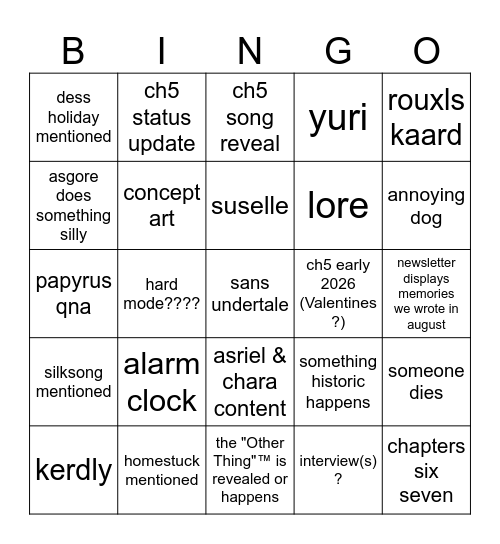 deltarune newsletter except its releasing in like 1 hour so its last LAST minute lol Bingo Card