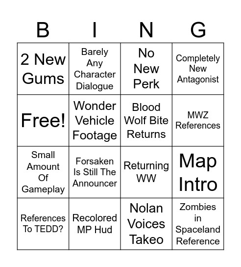 BO7 ZOMBIES WEEK BINGO Card