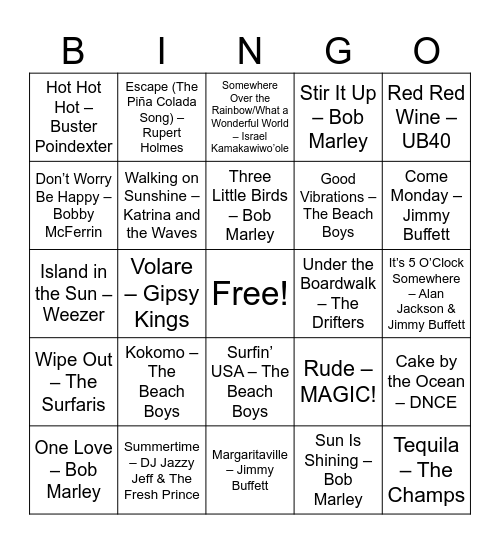 Island Vibes Bingo Card