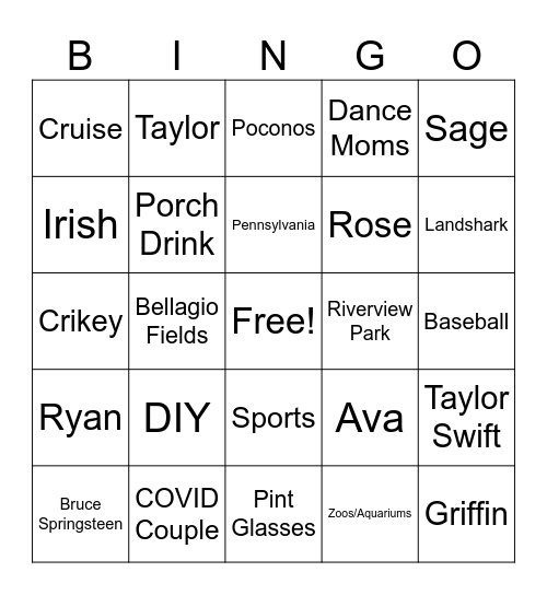 Camryn's Bridal Shower Bingo Card