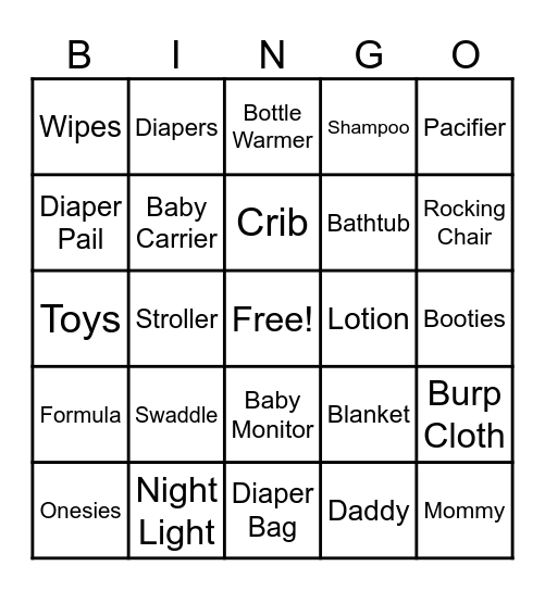 Baby Shower Bingo Card
