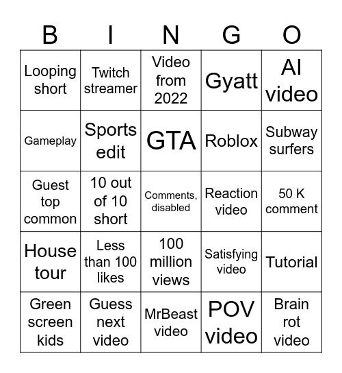 Untitled Bingo Card