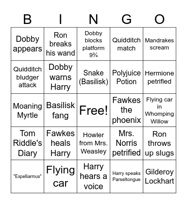 Harry Potter Bingo: Chamber of Secrets Bingo Card