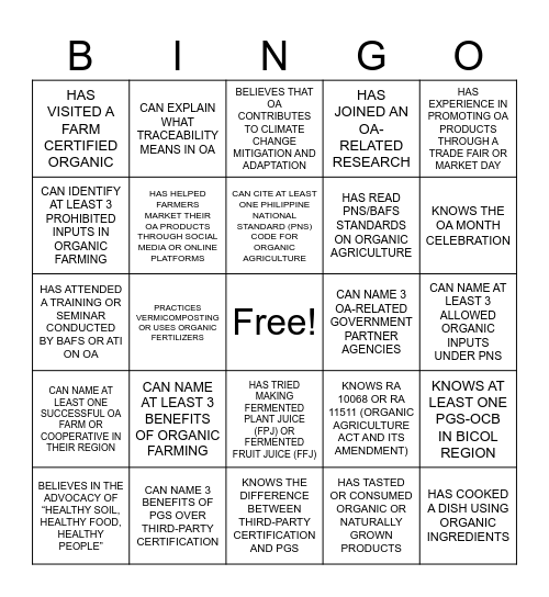 PGS BINGO Card
