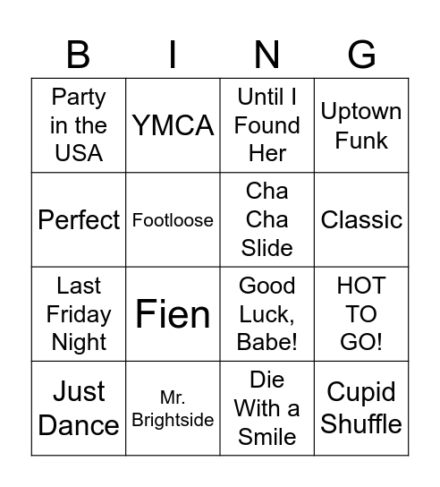 HOCO Songs Bingo Card