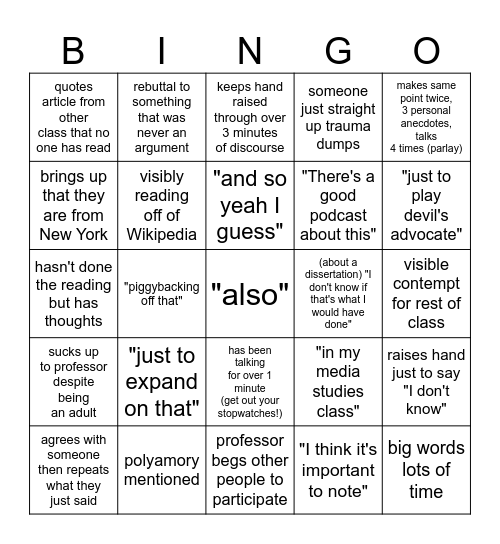 Seminar Yap Bingo Card