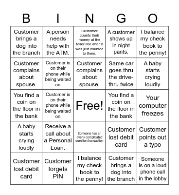 Banking Bingo Card