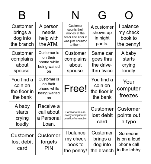 Banking Bingo Card