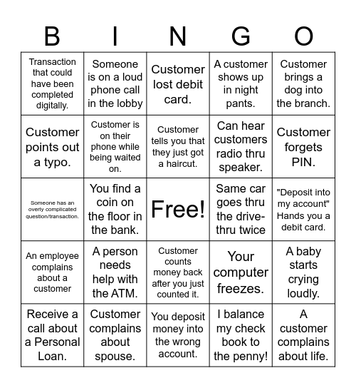 Banker Bingo Card