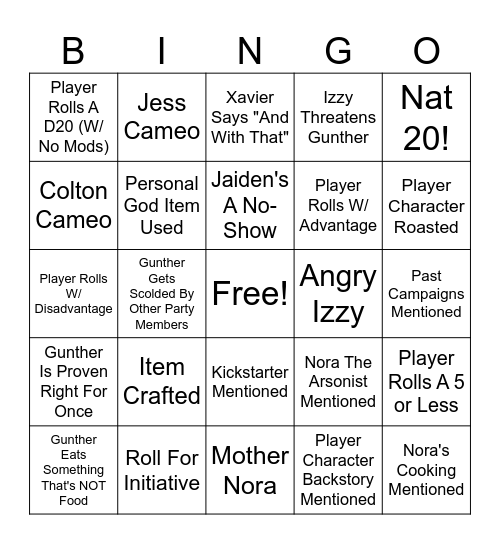 DND Bingo 3 Bingo Card
