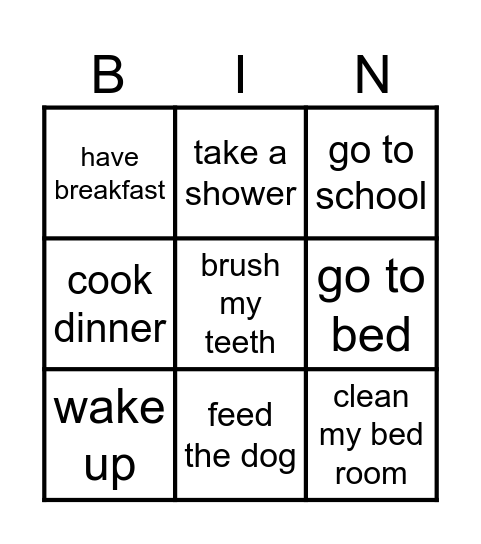 Daily routines Bingo Card